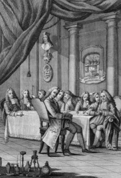Dit is een plaatje van het eerste gezelschap dat is opgericht om natuurwetenschappelijke experimenten uit te voeren: de Accademia del Cimento (= Akademie van het Experiment), Florence, 1657. ‘Mij spreekt dit plaatje een tale’, licht ik, alweer lichtelijk overdrijvend, toe; de woordkeus is geïnspireerd op de Vlaamse dichter Guido Gezelle (1830-1899), die met zijn dichterlijke oog de gebarentaal van de bloemen kon lezen [‘Mij spreekt de blomme een tale’]. Wat ik in verband met de strekking van mijn stukje aan dit plaatje aflees, zou ik aldus kunnen samenvatten: ‘Ik zie aan dit beeld dat het deze heren net zo min zou kunnen invallen hun wetenschappelijk werk op onbetrouwbare wijze te verrichten, als het, zuiver technisch,  biologisch niet mogelijk is je eigen leven te beëindigen door je adem in te houden’. 