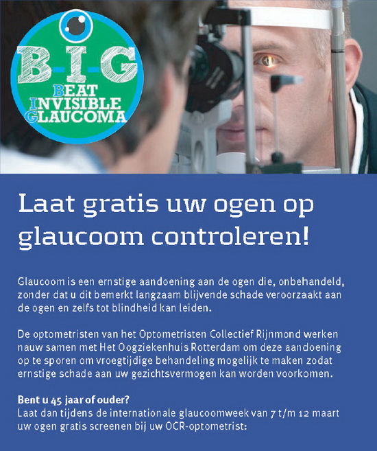 Laat van 7 t/m 12 maart gratis uw ogen op glaucoom controleren