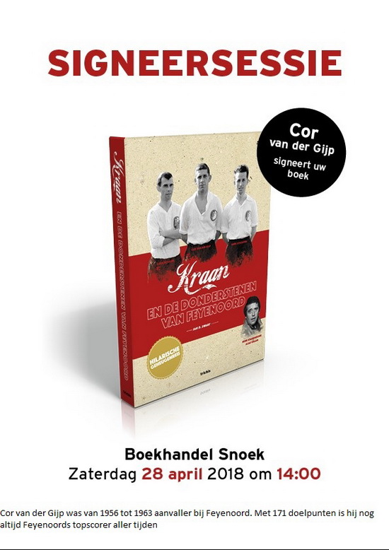 Feyenoordlegende Cor van der Gijp signeert bij Boekhandel Snoek