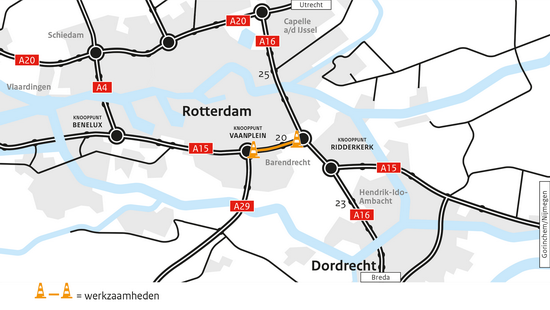 A15: werkzaamheden 5 oktober tot 7 oktober