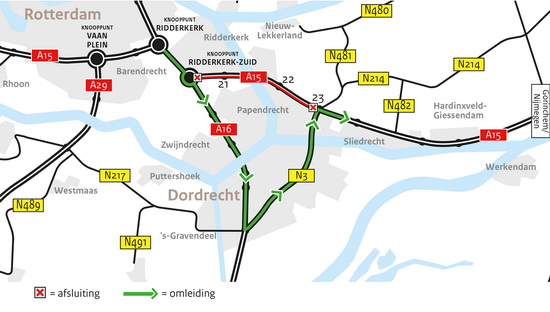 Weekendafsluiting A15 gaat niet door