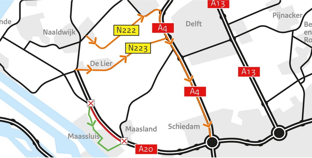 Weekendafsluiting A20 tussen Maasdijk en Maasland