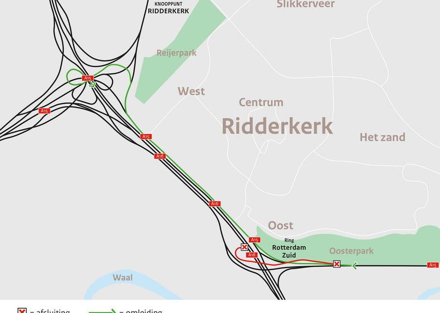 Verbindingsweg A15 met A16 richting Breda weekend dicht