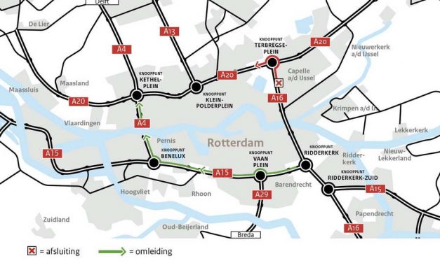 Weekendafsluiting verbindingsboog Terbregseplein A16 naar A20 richting Hoek van Holland 9 tot 11 juli