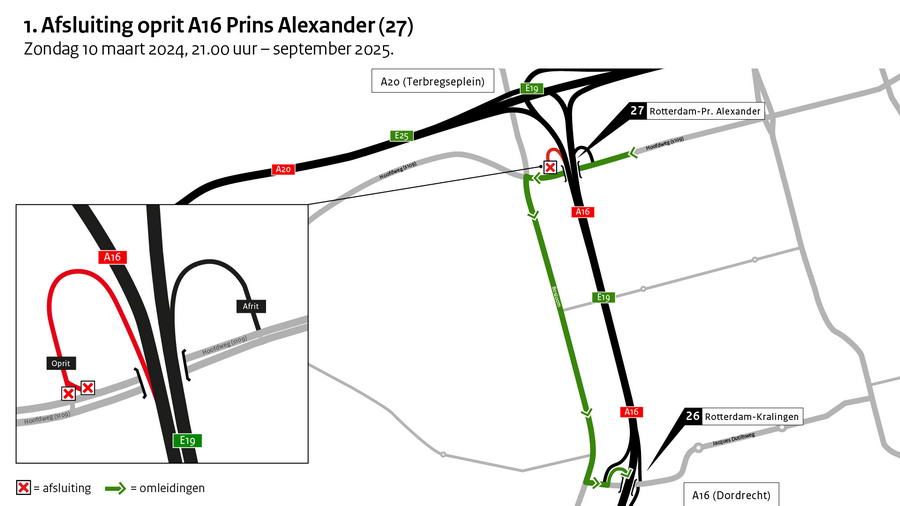 Snelwegoprit A16 Rotterdam Prins Alexander vanaf 10 maart voor  anderhalf jaar dicht