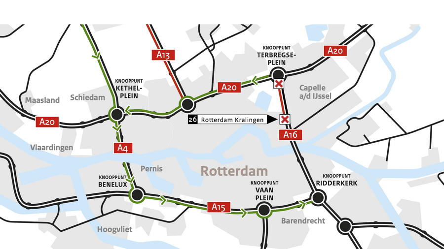 A16 richting Rotterdam dicht van 26-29 april 2024