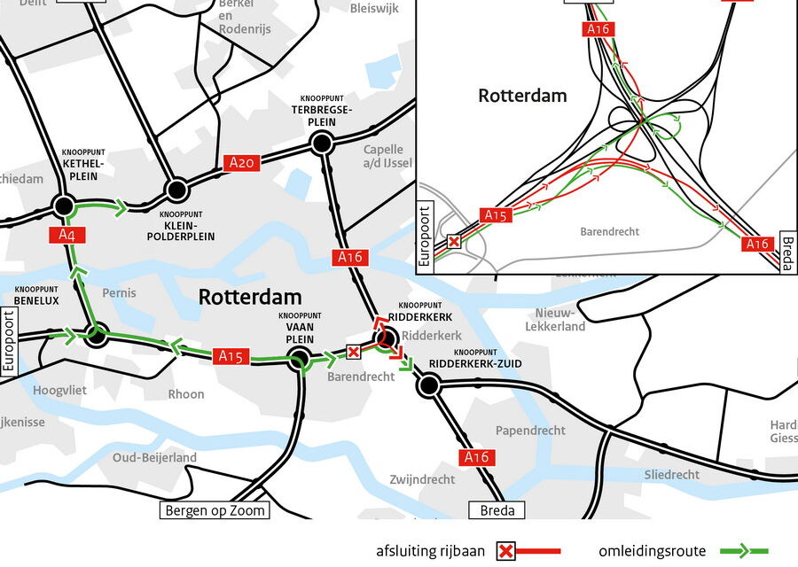 Weekendafsluiting A15 richting Ridderkerk