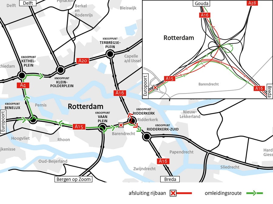 Weekendafsluiting A15 richting Ridderkerk