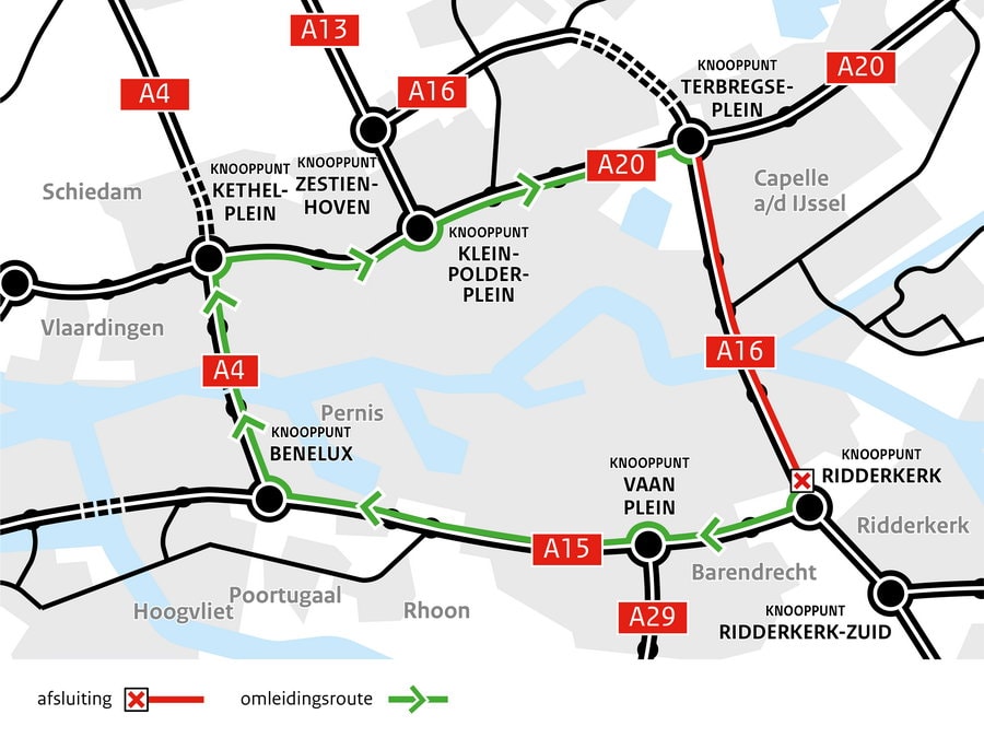 Weekendafsluiting A16 2 tot 5 oktober tussen knooppunten Ridderkerk en Terbregseplein